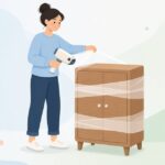 ストレッチフィルムで家具を養生する引越し作業の様子をイメージしたイラスト