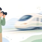 走る電車を流し撮りする様子をイメージしたイラスト