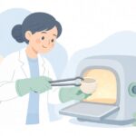 マッフル炉で試料を加熱する様子をイメージしたイラスト