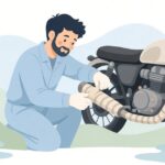 マフラーに耐熱バンテージを巻く様子をイメージしたイラスト