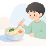 麦きりを食卓で味わう様子をイメージしたイラスト