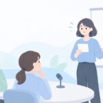 会議やプレゼンで緊張して話せないをイメージしたイラスト
