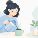 保温できるコーヒーメーカーでコーヒーを注ぐ様子をイメージしたイラスト