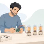 ニキシー管の電源モジュールを取り付ける様子をイメージしたイラスト