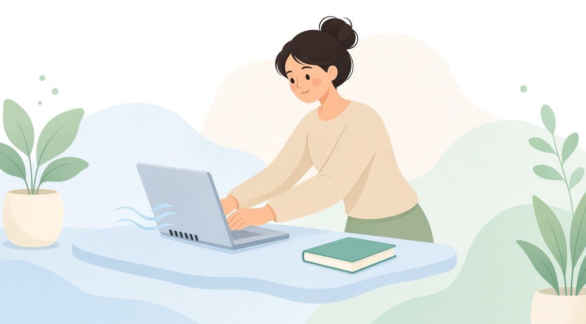 ノートPCの吸気口をふさがない置き方は、平らな机で穴の前を空けることです