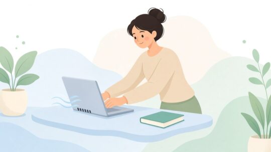 ノートPCの吸気口をふさがない置き方は、平らな机で穴の前を空けることです