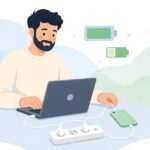ノートPCとスマホの充電をイメージしたイラスト