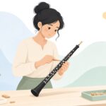 オーボエのキーにコルクテープを貼る様子をイメージしたイラスト