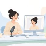 カメラと資料を切り替えてライブ配信する様子をイメージしたイラスト