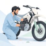 オフロードバイクにスプロケットガードを付ける様子をイメージしたイラスト