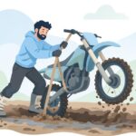 フロントフェンダープルベルトでオフロードバイクを引き上げる様子をイメージしたイラスト