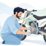 オフロードバイクのステップピンを交換する様子をイメージしたイラスト
