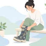 オフロードブーツのバックルストラップを交換する様子をイメージしたイラスト