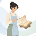 ページリフターで古書のページをそっと持ち上げる修復作業の様子をイメージしたイラスト