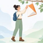 オリエンテーリング用コントロールフラッグを設置する様子をイメージしたイラスト