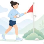パンチカードケースを持つオリエンテーリング競技者の様子をイメージしたイラスト
