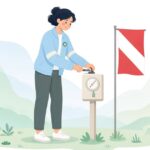 オリエンテーリング用パンチ台を設置するスタッフの様子をイメージしたイラスト