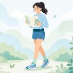 親指コンパスで地図を読むオリエンテーリング競技者の様子をイメージしたイラスト