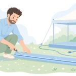 屋外イベントでケーブルモールをカットする様子をイメージしたイラスト