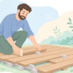ウッドデッキの板をスペーサーで並べる様子をイメージしたイラスト