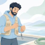 中深場釣りで親子サルカンを使う様子をイメージしたイラスト