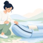 パックラフトの防水ジッパーに潤滑剤を塗る様子をイメージしたイラスト
