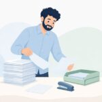 ページ抜けの確認と綴じ作業をイメージしたイラスト
