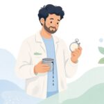 粘度カップで塗料の粘度を測る塗装職人の様子をイメージしたイラスト