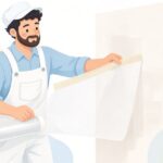塗装前にマスキングローラーで養生する様子をイメージしたイラスト