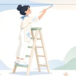 刷毛で天井際をきれいに塗り分ける塗装作業をイメージしたイラスト