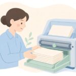 自動紙折り機でチラシを折る様子をイメージしたイラスト