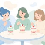 紙製スプーンでデザートを食べる様子をイメージしたイラスト