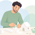 ペーパークラフトを組み立てる様子をイメージしたイラスト