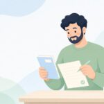 通帳と家計表の照合をイメージしたイラスト