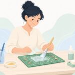 プリント基板に防湿コーティング剤を塗る様子をイメージしたイラスト
