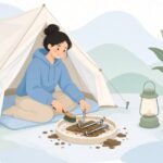 ペグの泥をブラシで落とす様子をイメージしたイラスト