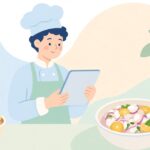 タブレットのレシピでペルー料理を作る様子をイメージしたイラスト