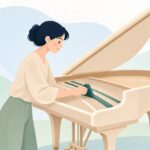 ピアノの弦にミュートを入れて調律する様子をイメージしたイラスト