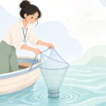 プランクトンネットで採集する様子をイメージしたイラスト