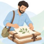 植物標本を野冊にはさむ様子をイメージしたイラスト