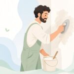 先丸鏝で狭い場所を塗る様子をイメージしたイラスト
