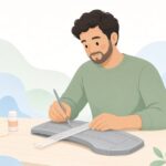 プラモデルにスジ彫りする様子をイメージしたイラスト