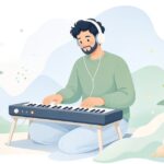 メロディーを耳コピして鍵盤で弾く様子をイメージしたイラスト