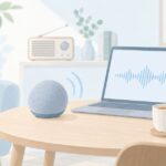 録音したラジオ番組をスマートスピーカーで聞くイラスト