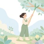 高枝ロッパーで高い枝を切る様子をイメージしたイラスト
