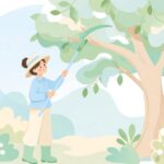 高枝鋸で高い枝を切る様子をイメージしたイラスト