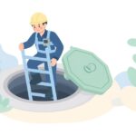 ポータブルガスモニターを身に付けて作業する様子をイメージしたイラスト