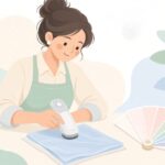 携帯型測色計で色を測る様子をイメージしたイラスト