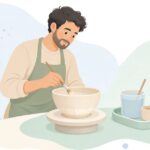 陶芸で撥水剤を器の高台に塗る様子をイメージしたイラスト