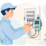 電力ロガーで電気の使用量を記録する様子をイメージしたイラスト